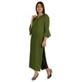 thumbnail image 3 of Moomaya Solid Rayon Kurta For Women bell Sleeve Drawstring Neck Long Ethnic Kurti, 3 of 6
