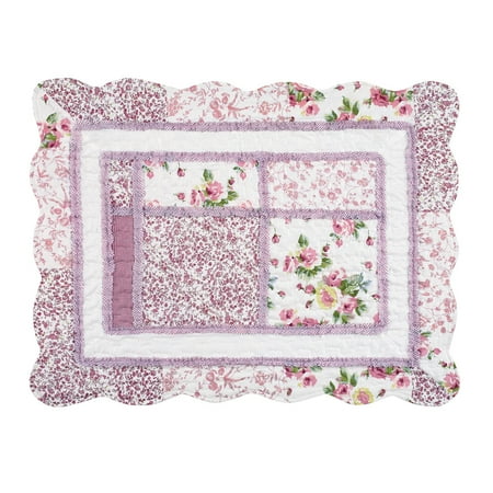 - Patchwork Classic Floral Pillow Sham with Scalloped Border