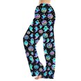thumbnail image 4 of Halloween Pajama Pants Women's Drawstring Lounge Bottoms, Cute Ghost & Pumpkin Print Loose Fit Sleepwear Trousers, Soft Elastic Waist Leggings, 1 Pc Cyan XXL, 4 of 5