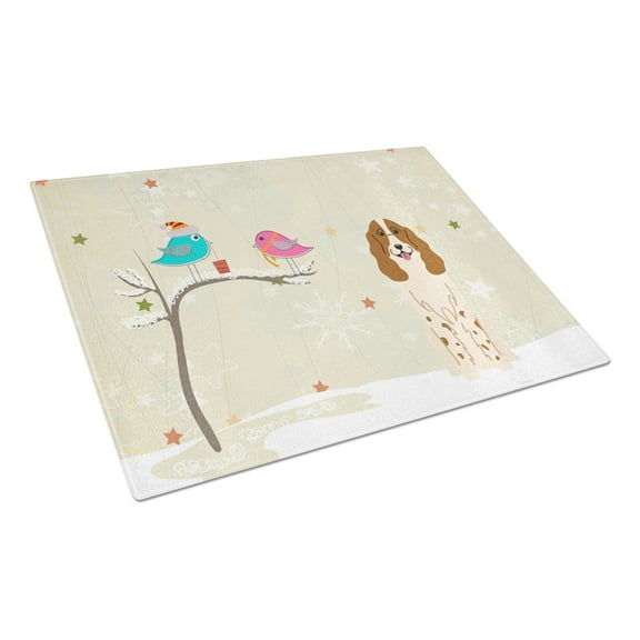 Caroline's Treasures Christmas Presents between Friends Russian Spaniel Glass Cutting Board Large