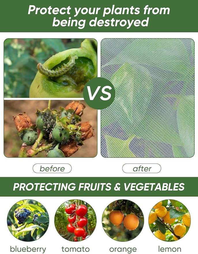 Garden Netting with Drawstring,Bird Netting for Garden- 1 Pack Garden Netting Barrier with Drawstring,Garden Plant Netting for Vegetables(9.8X9.8FT)