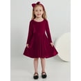 thumbnail image 4 of SILVERCELL 1-9T Toddler Girls Christmas Velvet Twirl Dresses + Headband, Little Girl Casual Long Sleeve Swing A-Line Skater Party Dress, 1-9 Years, Dark Red, 4 of 8