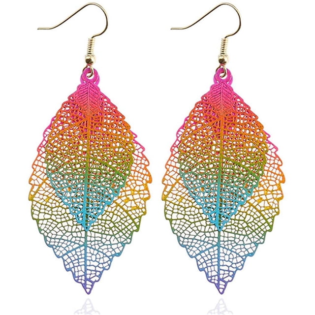 Boucles d'Oreilles à Pampilles Feuille à Double Couche Simples Rétro en Filigrane Métallique Boucles d'Oreilles Feuille Statement Bijoux