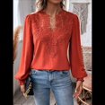 thumbnail image 4 of Blusas de con Lunares, Estilo Bohemio, de Larga y Cuello en V para Mujer, con Encaje de Ganchillo, Estilo Informal y Moderno Rojo XL, 4 of 9