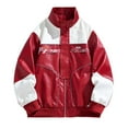 thumbnail image 3 of Stamzod Mens Fashion Embroidered Motorcycle Jacket Stand-Up Long Sleeve Zip Up Windbreaker Jackets for Men Red B XXL, 3 of 6