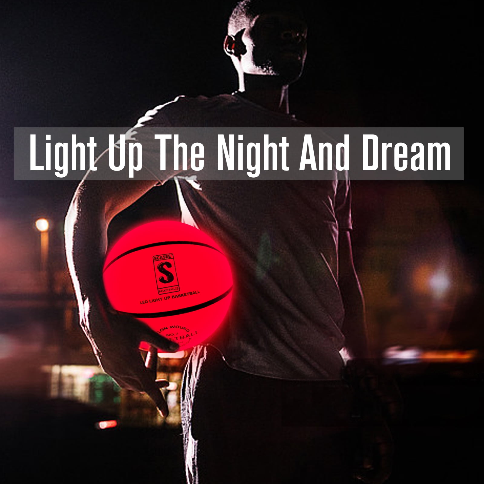 Light Up Basketball Night Light - Official Size 7 - Waterproof Glow Basketball with Two High Bright LEDs Perfect Glow in The Dark,Official Size& Weight with Pump for Man Teen Boy for Gift Toys