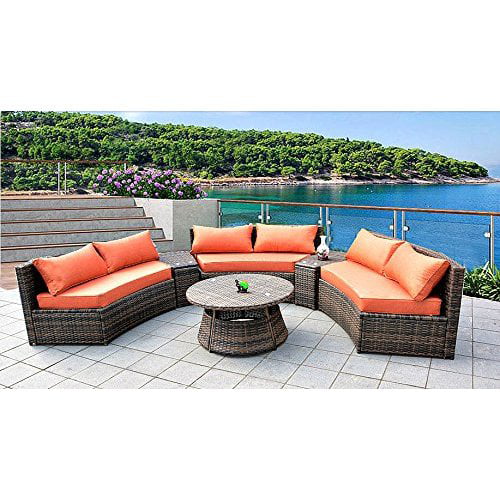 6 Seat Curved Outdoor Sofa 9 Feet 3 Pc, Curved Wicker Patio Furniture