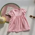 thumbnail image 2 of DHFJKG Dresses Girls Summer Casual Dress Short Sleeve O-Neck Solid Color Elastic Waist For Toddler To Kids Age 2-11 Lightweight Breathable Daily Wear Sweet Sundress, 2 of 4