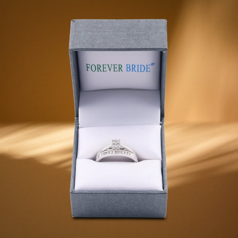 Forever Bride 1 5 CTTW Round Diamond Women s Sterling Silver Quad Solitaire Bridal Set Walmart