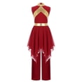 thumbnail image 4 of Doomiva Teen Girls Lyrical Praise Dance Dress Metallic Church Robe with Wide-Leg Pants Tunic Praisewear Worship Wear Burgundy 6, 4 of 6