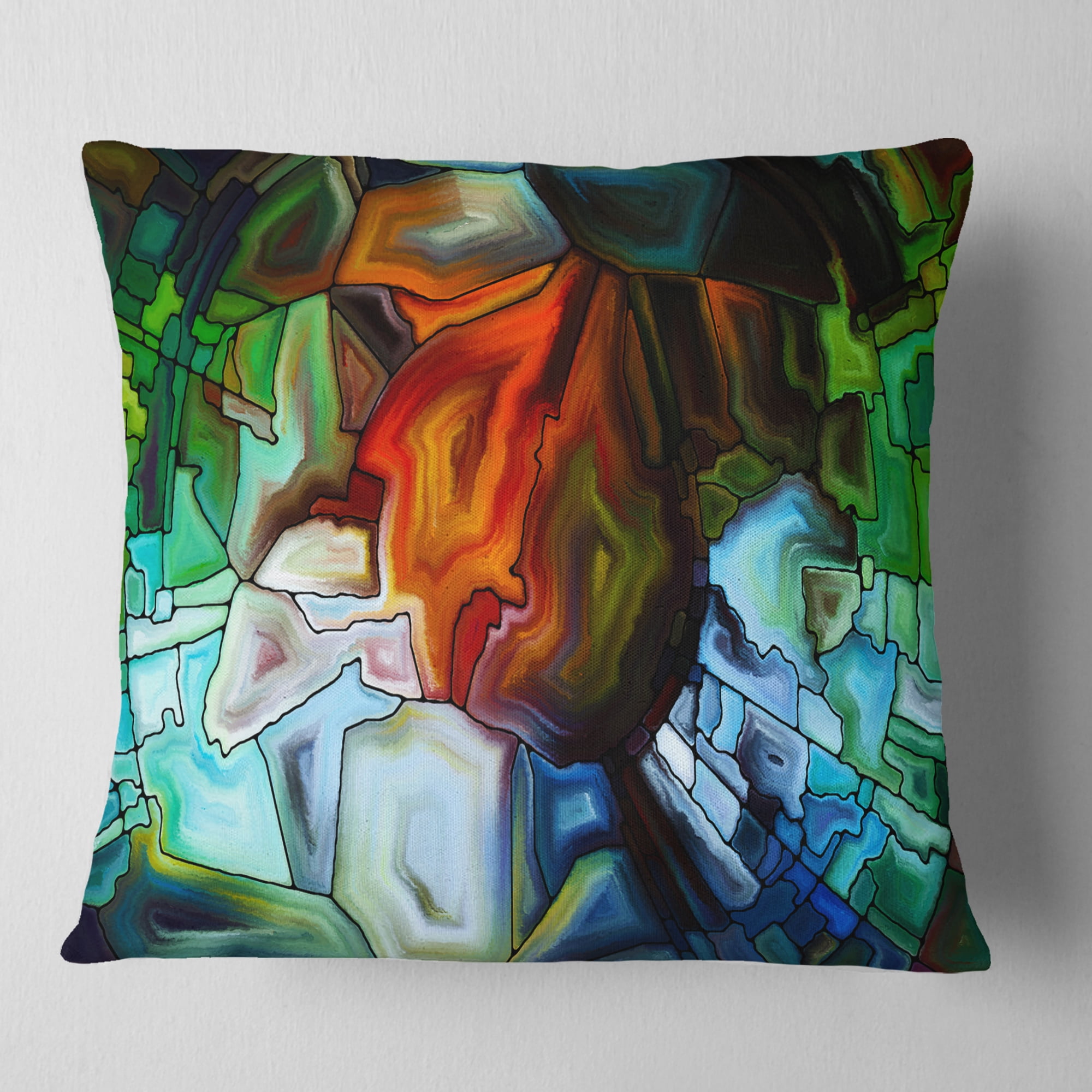 Designart Abstract Stained Glass Design - Abstract Throw Pillow - 18x18