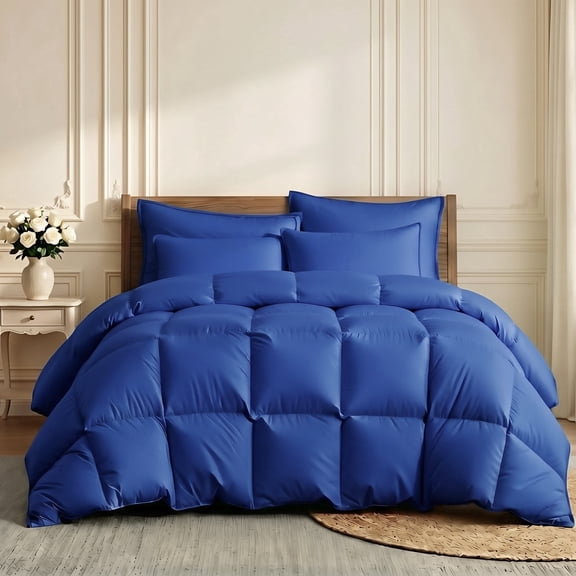 2/3-Piece Navy Blue Comforter Set, Quilted Bedding with Matching Pillow Shams, Soft All-Season Bed Comforter.(Twin)