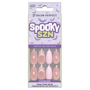 Salon Perfect Halloween Fall Artificial Fake Press On Nails, 408 Pink Web French, Medium Almond, File, Glue and Prep Pad Included, 30 Nails
