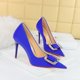 thumbnail image 3 of Zapatos de tacón alto de moda para banquetes con tacones finos, de boca poco profunda, puntiagudos, de satén, con botones de diamantes de imitación de metal para mujeres, 3 of 5