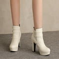 thumbnail image 3 of Xfvqtps Womens Round Toe Ankle Boots Chunky Heel Flatform Booties Faux Leather Back Zip Casual Winter Fashion Shoes White, 3 of 5