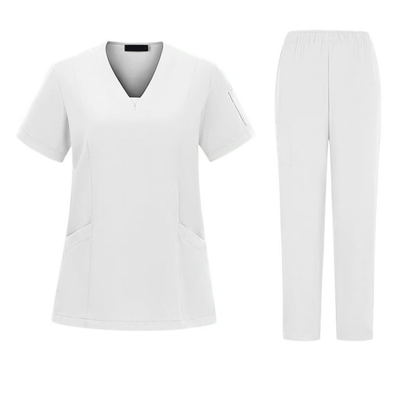 Resivox Women Scrubs Sets Plus Size Scrub Joggers Petite V Neck Yoga Scrub Pants and Tops Nursing Uniforms Medical Uniforms Uniformes De Enfermeras De Mujer White M