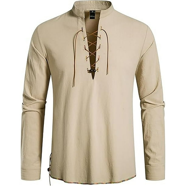 pstuiky camisas de manga larga para hombre, Camisa de estilo hippie para hombre, de manga corta, estilo playero, informal, con cuello alto y solapa de manga larga. Tops casuales para hombres m