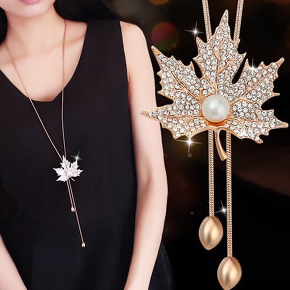 SmartBy Necklace Rhinestone Simple Alloy Maple Shape Necklace for Wedding