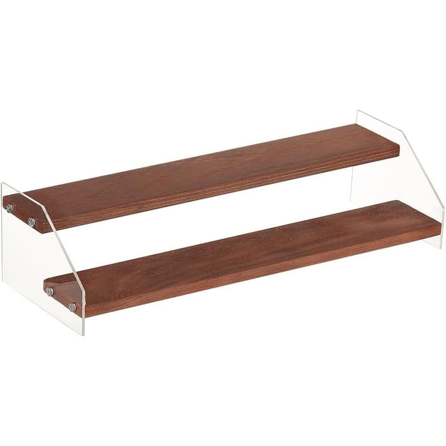 Exhibidor de madera de 2 niveles, estante elevador de acrílico transparente, soporte de madera escalonado para cupcakes