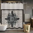thumbnail image 5 of Spring Abstract Floral No Hooks Shower Curtain with Snap-in Liner Black Geometric Flowers Grid Border Shower Curtains for Bathroom, Waterproof, Easy Install, Washable 66"x72", 5 of 9