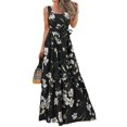 thumbnail image 1 of Femmes Boho Floral Sans Manches Maxi Swing Robe de Vacances à Lacets une Ligne Robe de Soleil, 1 of 2