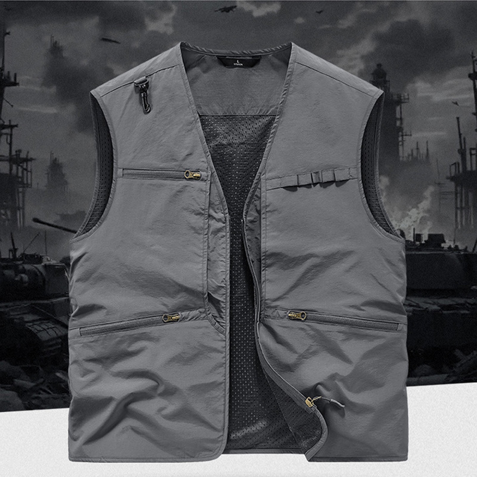 YOIAVAIOY Men's lightweight Vests Casual Outdoor Work Jacket Travel Hiking Running Outerwear Vests with Zip Pocket Gray XXL