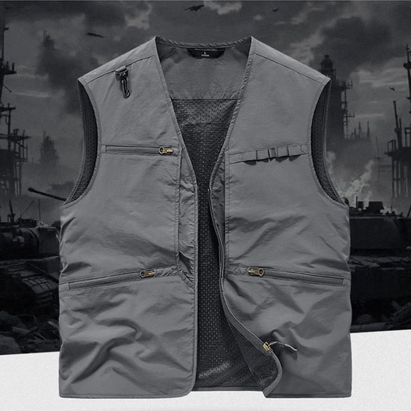 Kalauyu Men's Casual Lightweight Outdoor Fishing Work Safari Travel Photo Cargo Vest Jacket Multi Pockets