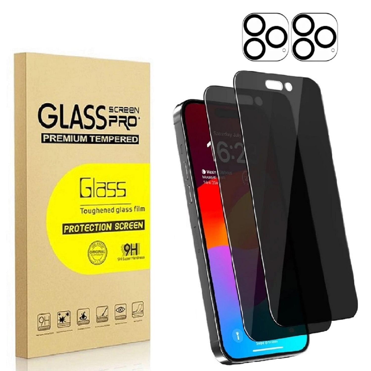 2+2 Pack iPhone 15 Pro Privacy Screen Protector and Camera Lens Protector, 9H Anti Spy Dark Tempered Glass Screen Protector for iPhone 15 Pro, Easy Installation, Bubble Free