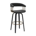 thumbnail image 1 of Maya 31 Inch Swivel Barstool Chair, Black Faux Leather, Bronze Metal Slats, 1 of 1