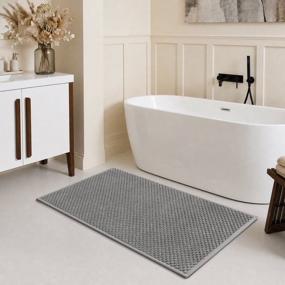 SIXHOME Bathroom Rug Non Slip Absorbent Bath Mat Soft Quick Dry Washable Bathroom Floor Rug for Shower Tub, 17"x28" Gray