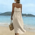 thumbnail image 6 of fheaev Women's Maxi Dress Linen Spaghetti Strap V Neck Lace Trim Sleeveless for Beach Vacation Beige L, 6 of 7