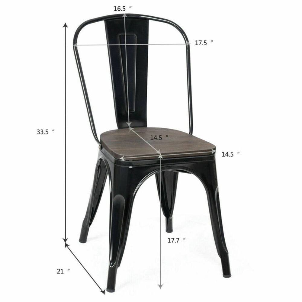 Demi Bonn 18" Height Set of 4 Stackable Style Metal Wood Dining Chair with Space Saving Design for Living Room, Black