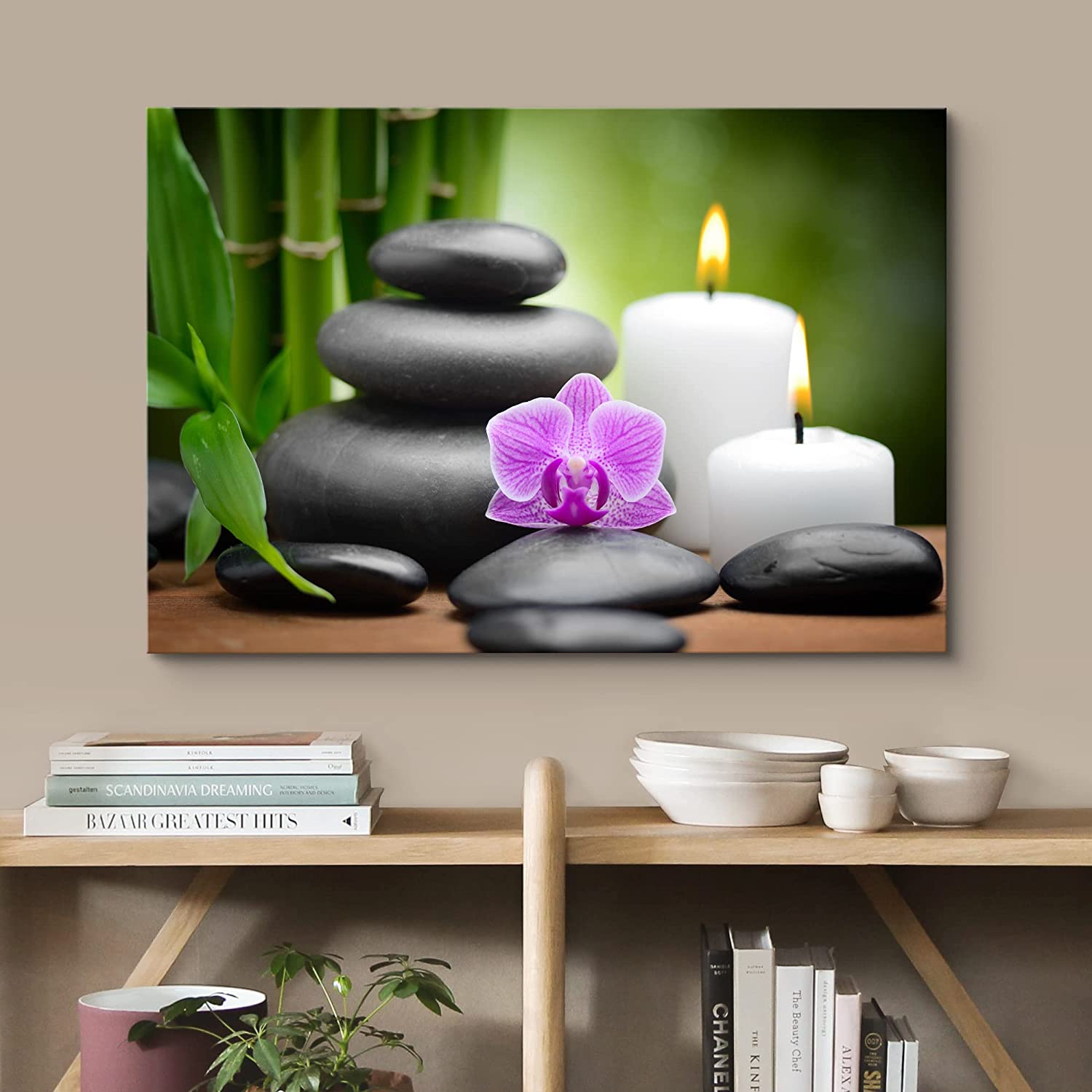 Canvas Prints Wall Art zen basalt stones and orchid Spa,Beauty and  Calmness Concept Modern Wall Decor/Home Decoration Stretched Gallery  Canvas Wrap Giclee Print  Ready to Hang (12