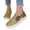 thumbnail image 3 of EczUOHAO Chaussures pour Femmes Mode Printemps et Été Chaussures Décontractées pour Femmes Semelle Plate Bout Rond Imprimé Léopard Motif Cuir à Paillettes Confortables à Enfiler, Or, 3 of 5
