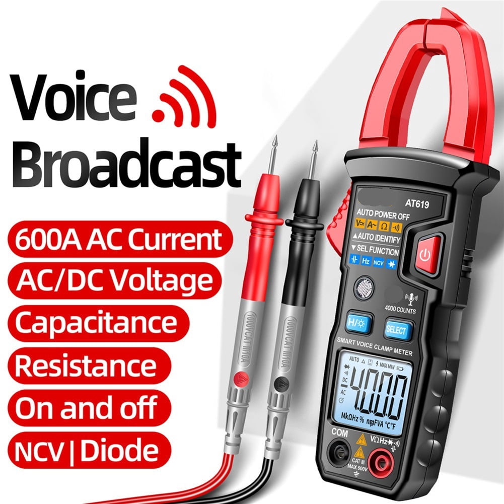 Clamp Meter Voice Broadcast Digital Multimeter 4000 Counts AC/DC Current Voltage Tester ,High&Low Sensitivity