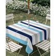 thumbnail image 3 of Square Outdoor Tablecloth with Umbrella Hole Blue Grey Striped Outside Table Cloth Waterproof Patio Table Cover Farmhouse Stripes Simple Art Zipper Tablecloths for Picnic Party Camping 60x60 Inch, 3 of 8