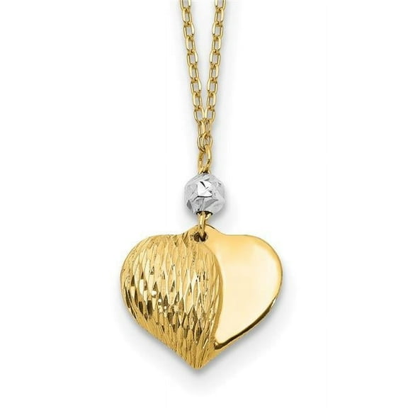 Finest Gold 14K Two-Tone Polished & Diamond-Cut Puffed Heart 18 in. Necklace