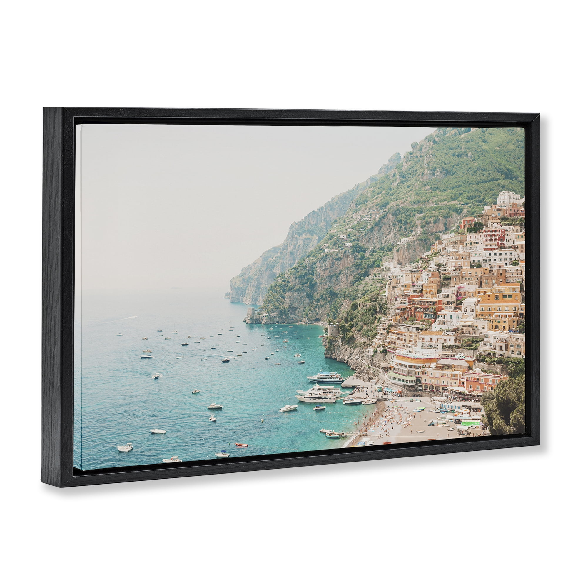 Stupell Industries Amalfi Coast Harbor Cities & Countries Photography Black Floater Framed Canvas Art Print Wall Art, 31 x 21