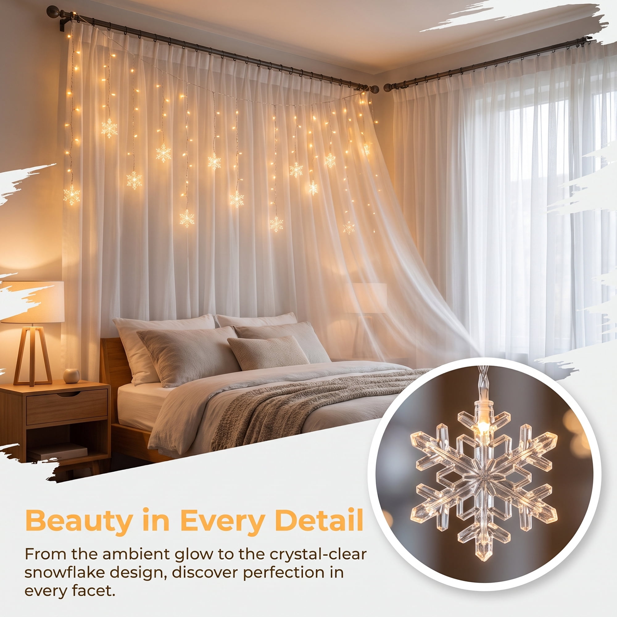 Unique Bargains Snowflake Decor Lights for Indoor 3.5 ft Warm White US Plug In Powers