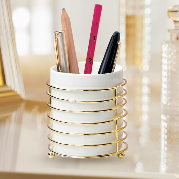 Soporte para Brochas de Maquillaje de Joyería, Taza de Vela de Decoración Cubo de Almacenamiento de Escritorio Redondo para Lápiz Portalápices Oro L BLESIY Copas de joyería cosmética
