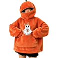 thumbnail image 3 of XINPING Halloween Flannel 3D Pumpkin Hoodie with Zip Hood Women Oversized Cute Ghost Sweatshirt Unisex Funny Plus Size Long Sleeve Cozy Halloween Outfits, 3 of 7