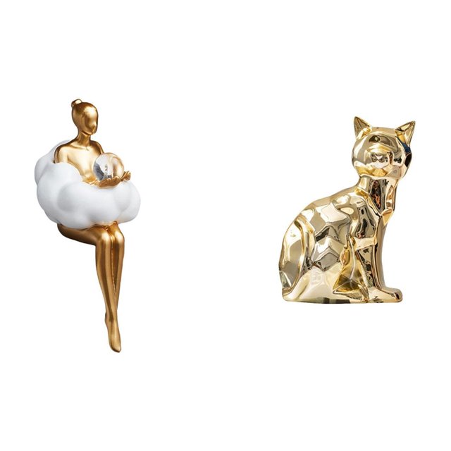 Escultura de arte abstracto de resina de chica estética con gato, adorno artesanal para oficina y decoración de chimenea.