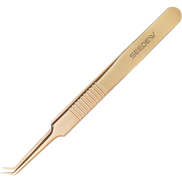 Seinew Pince à Épiler Extensions de Cils 1 PCS Acier Inoxydable Volume Pointu 45 Pince à Épiler Isolation Fournitures de Précision Professionnelles Outils d'Application de Faux Cils pour Cils Tech, Débutant Artiste de Cils (Doré)