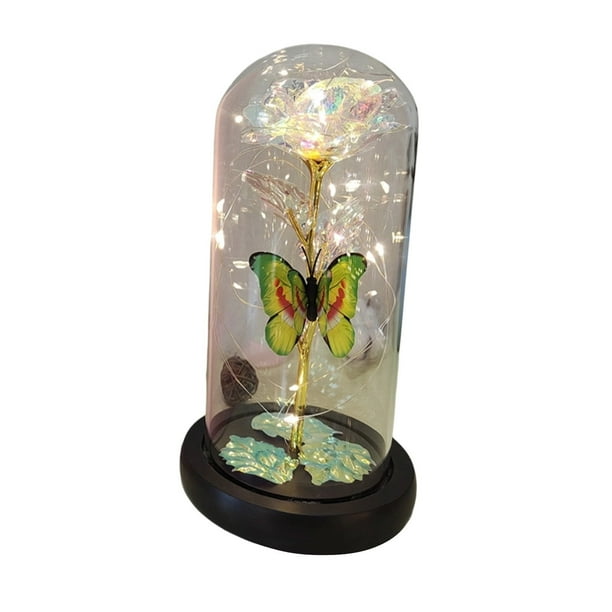 Cheapark Valentines Day Preserved Rose in Glass Dome with Gold Foil Gift Butterfly Ornament for Home Desk Table Romantic Decor