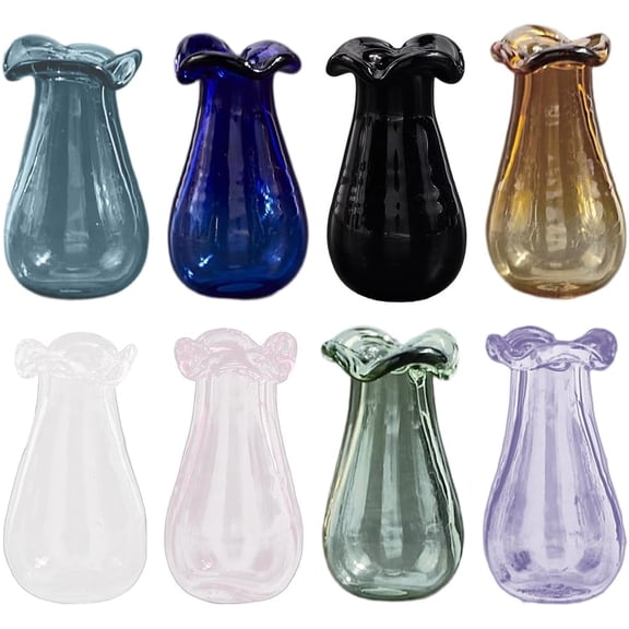 1 Box 8Pcs 8 Colors Mini Vase Set Miniature Jars Transparent Small Glass Cat Whisker Holder Hair Keepsake Garden Microcosm Accessories Tiny Glass Vases for Dogs Kitten Storage Memorial Gifts