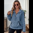 thumbnail image 4 of Suéter de Larga con Cremallera de un Cuarto para Mujer, Sudadera de Forro con Capucha, Sudaderas con Solapa, Suéteres Cálidos con Bolsillos. Azul M, 4 of 9