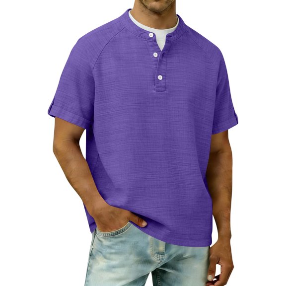 Klisyaur Fashion Tee Tops for Mens Short Sleeve with Button Casual Breathable Lightweight Comfortable Summer Basic Shirts