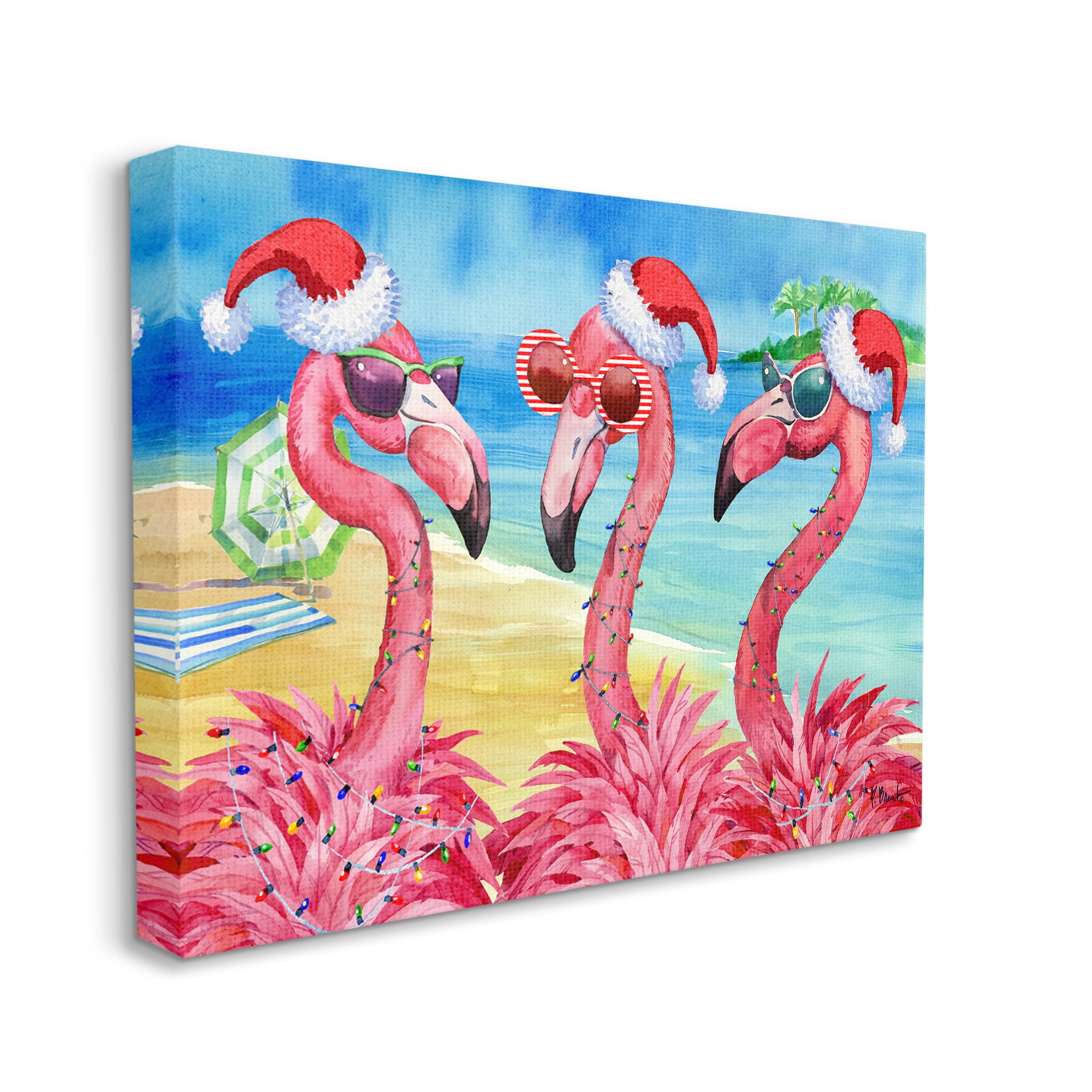 Stupell Industries Holiday Lights Flamingos Beach Graphic Art Gallery Wrapped Canvas Print Wall Art, Design by Paul Brent