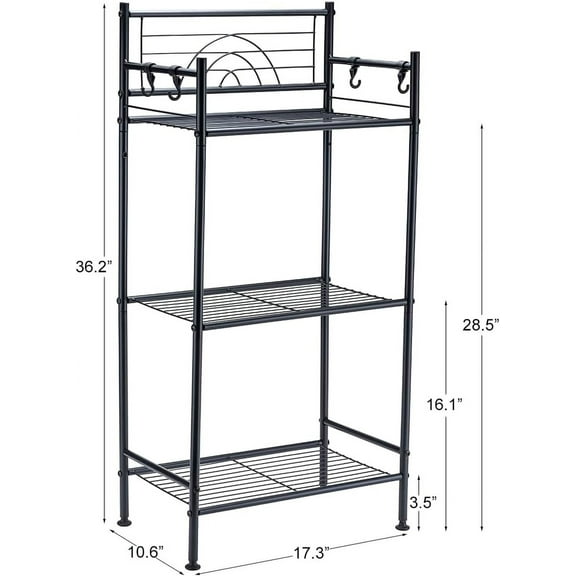 3-Tier Free Standing Wire Rack with Adjustable Feet for Bathroom Kitchen Office, Black