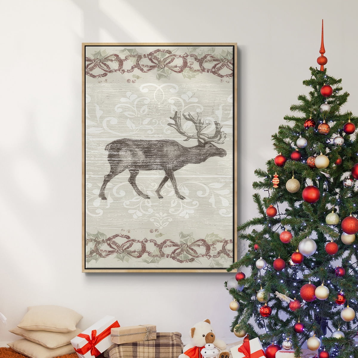 Cabin Christmas Collection B - Framed Gallery Wrapped Holiday Canvas - 17 x 25 - Natural Wood Frame